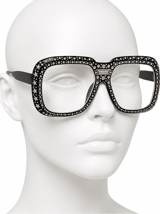 Accessories - Rhinestone & Star Embellished Oversized Fashion Eyeglasses-Black Statement Frame